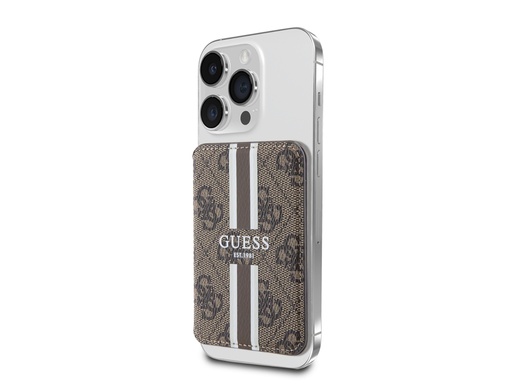 [H72107] Porte-cartes Guess Stripes Magsafe avec fixation magnétique - Marron
