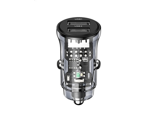 [TTE1089] Chargeur voiture 15W Double Port USB-A - Noir transparent